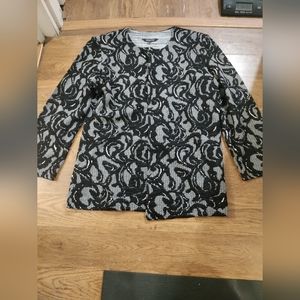 MISOOK Floral Textured Black White Open Cardigan Knit Jacket Top Womens Medium